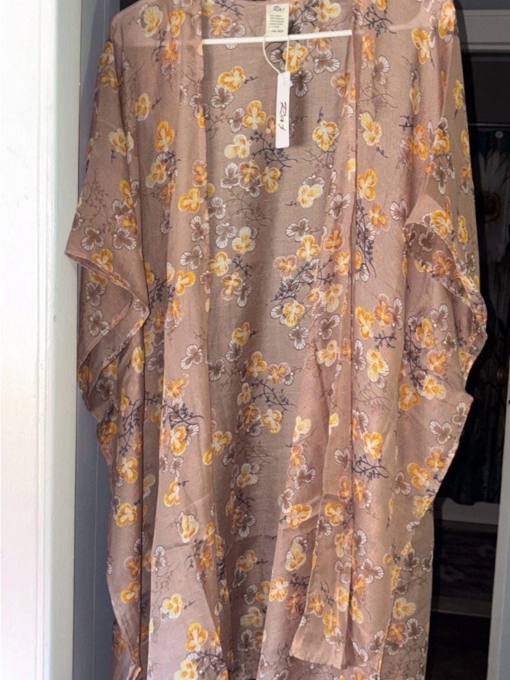 Raj Floral Sheer Kimono in Taupe and Yellow